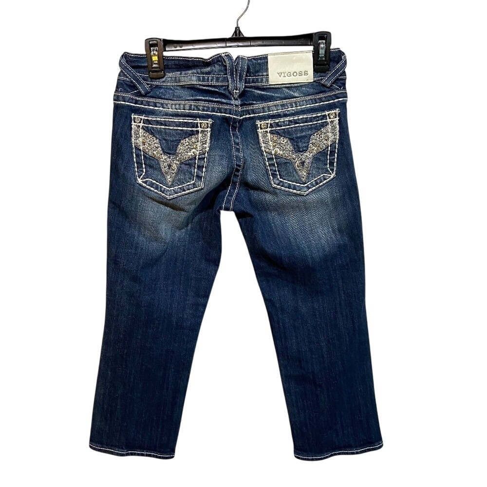 Vigoss Jr/Women's Chelsea Capri 3/4 Medium Wash Distressed Embroidered Western